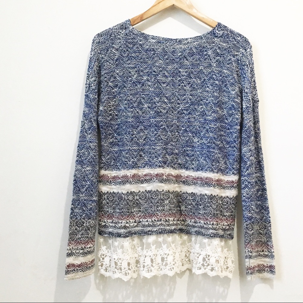 Jolt blue black knitted lace long sleeve sweater - Picture 4 of 6